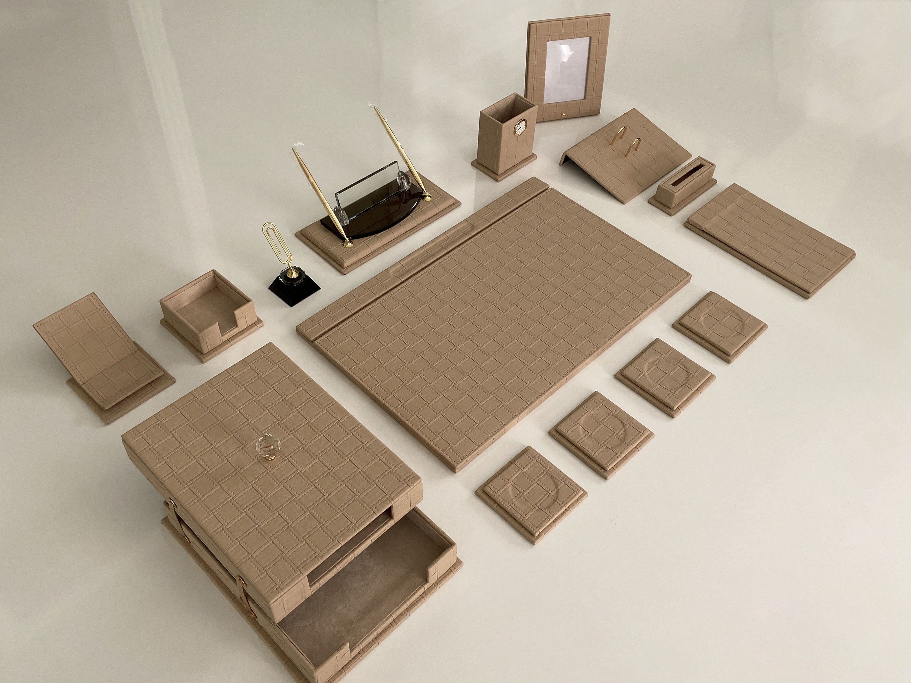 Cream Knit Leather Luxury Office Set Office Supplies Set Desk Set