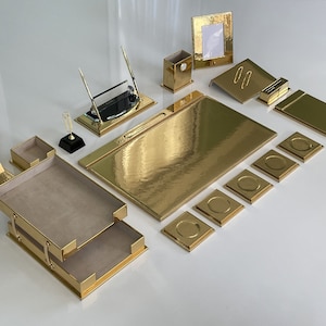 Gold Deluxe Luxury Leather Desk Set Handcrafted