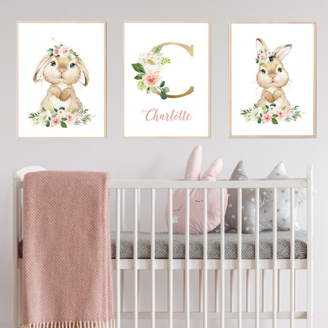 Affiches Murales Personnalisées Pour Décoration Chambre Bébé Fille - Lot de 3 Impressions Affiches P