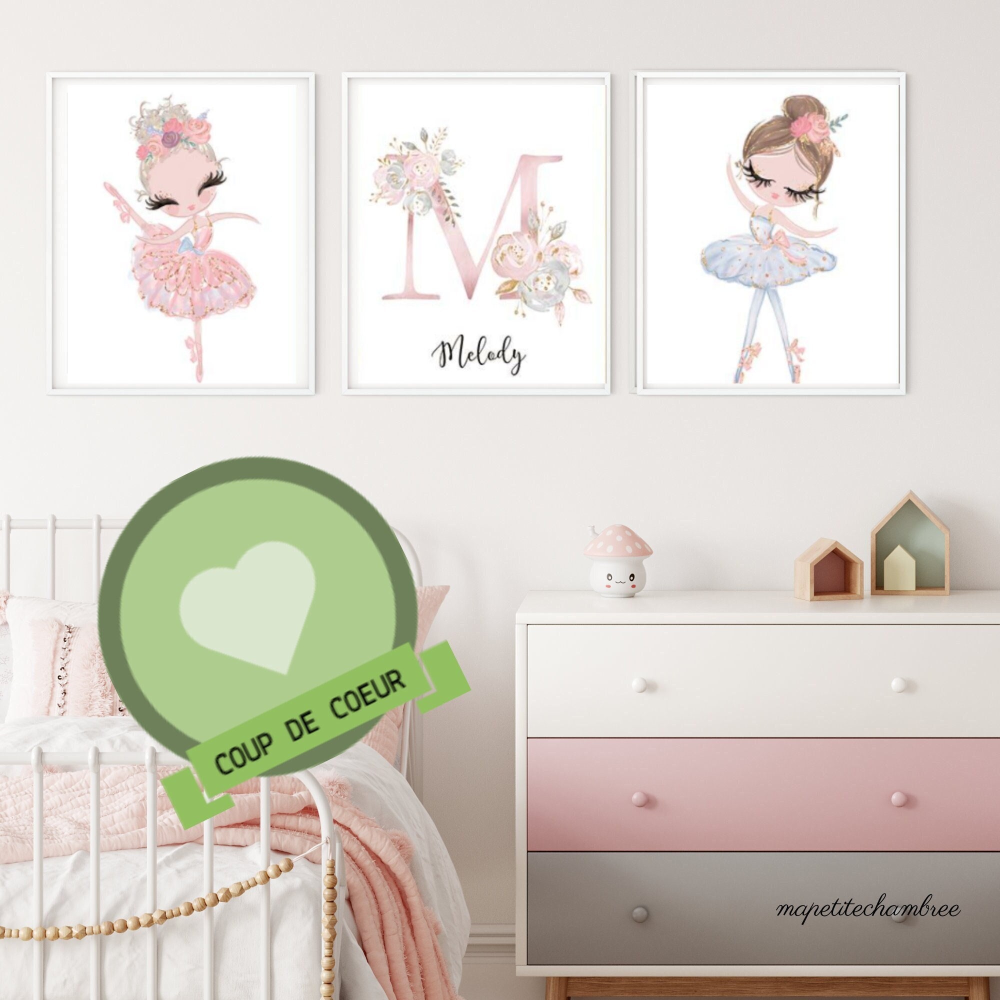 Décoration Chambre Enfant Fille, Affiches Danseuse Etoile avec Prénom Personnalisé, Toile Murale, Dé