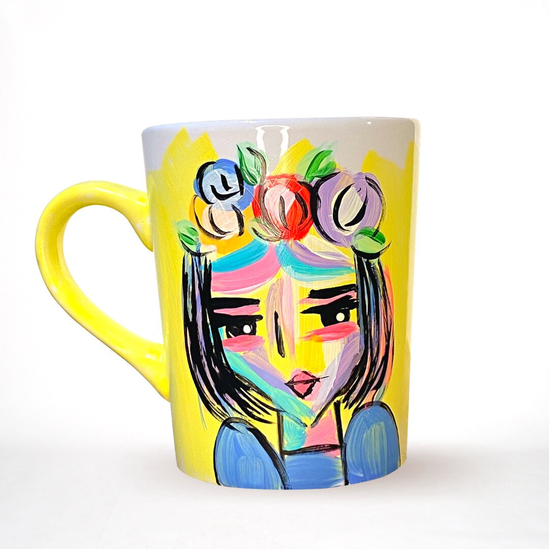 HandMade Mug Yellow Mug Coffee Mug Woman Art Woman Mug Etsy