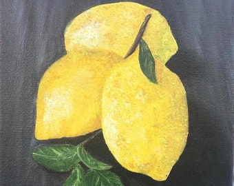 Lemons Realistic Citrus Wall Decor Impasto Yellow Lemons Kitchen Decor Oil Painting Fruit Art Fruit Painting Citrus Art Home Decor Wall