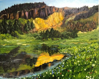 Original mountain landscape Mountain painting Landscape oil painting Nature painting Mountains Modern landscape Alpine meadow Alps