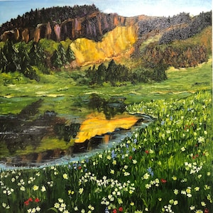 Original mountain landscape Mountain painting Landscape oil painting Nature painting Mountains Modern landscape Alpine meadow Alps