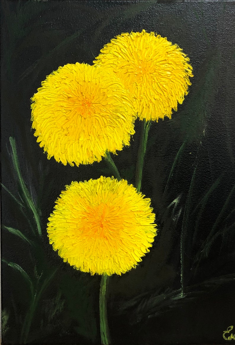 Dandelions Yellow Flowers Dandelion Painting Wildflowers Original Art