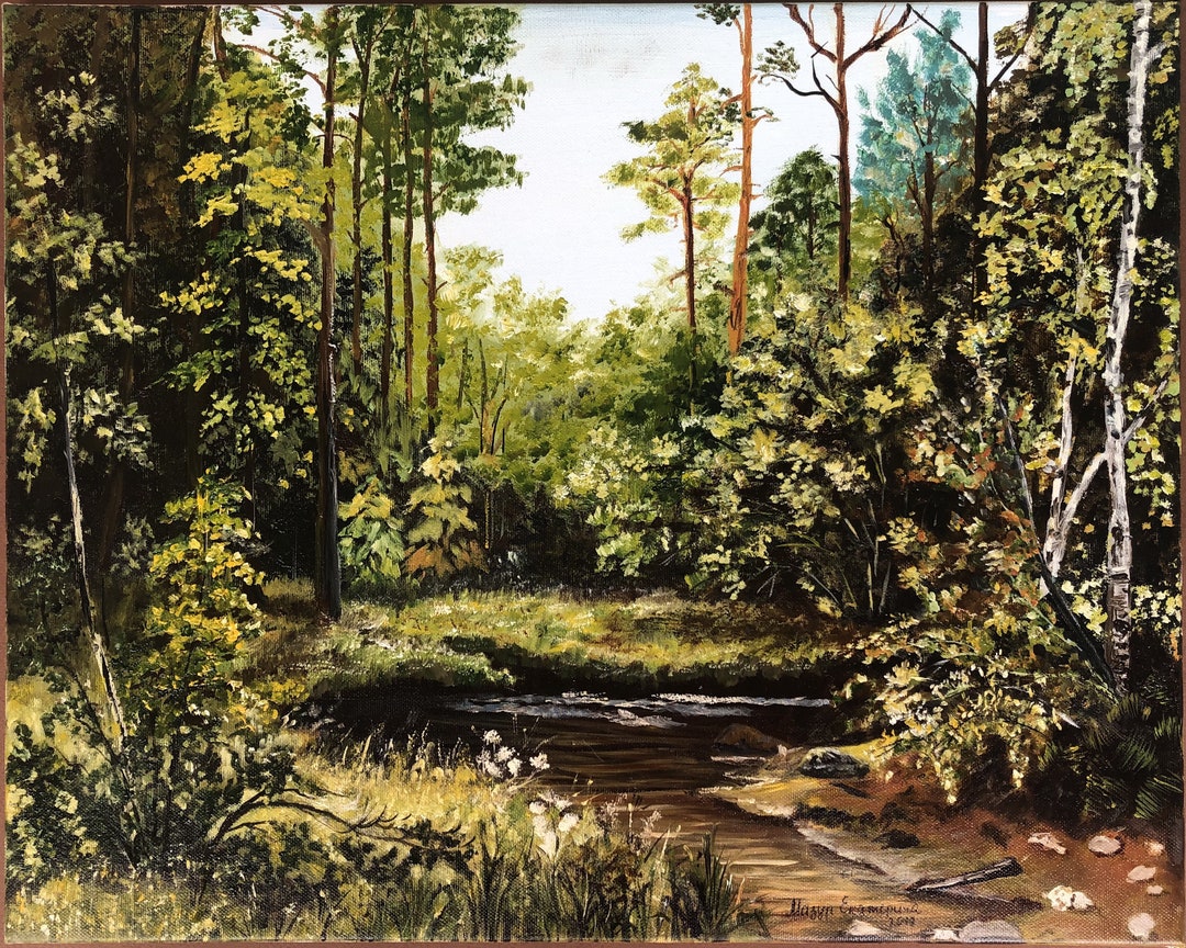 Forest Pond Deciduous Forest Landscape Dark Forest Oilpainting - Etsy