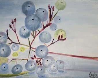 Blueberry branch Blueberry Oil Painting Small Painting Dining Room Decor Berry Painting Realism in Painting Blue Painting Kitchen Decor