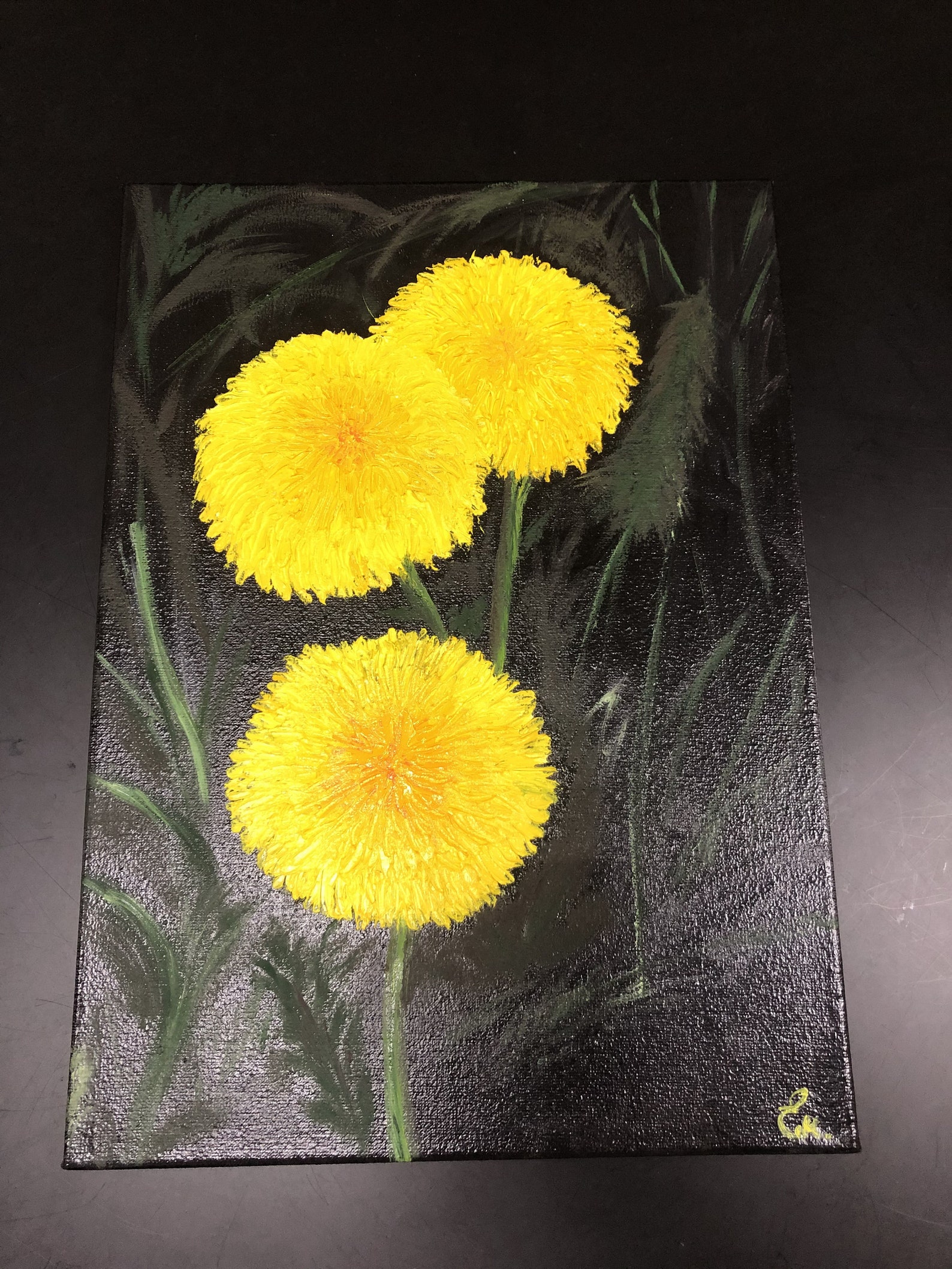 Dandelions Yellow Flowers Dandelion Painting Wildflowers Original Art