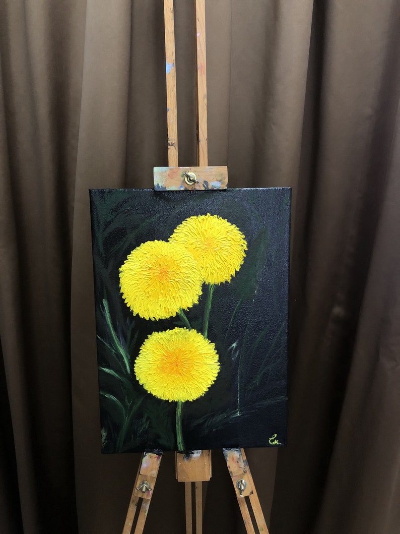 Dandelions Yellow Flowers Dandelion Painting Wildflowers Original Art