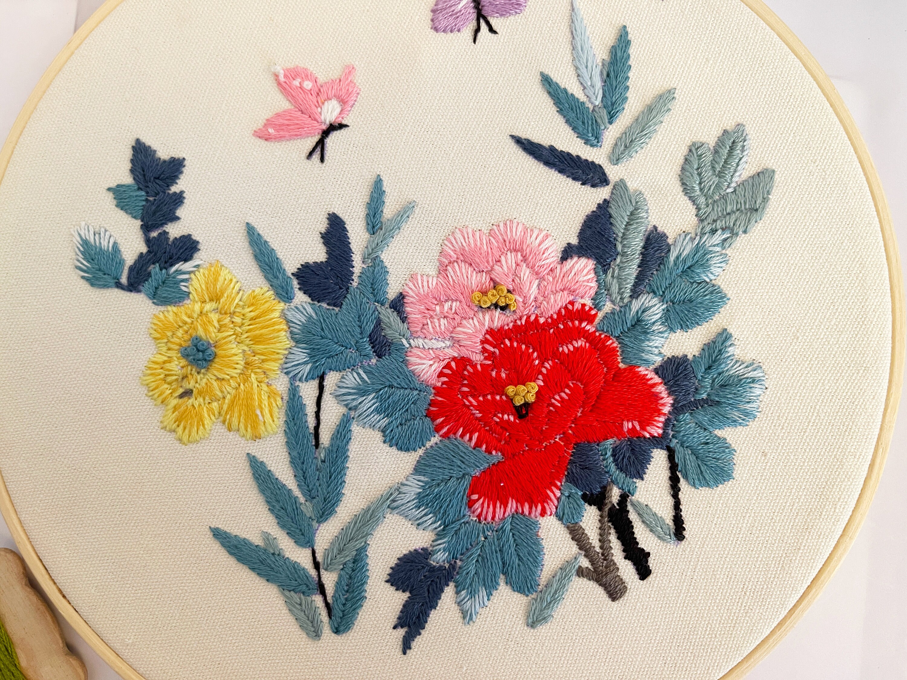 Floral embroidery kit beginnerfull kit with ringmodern Etsy