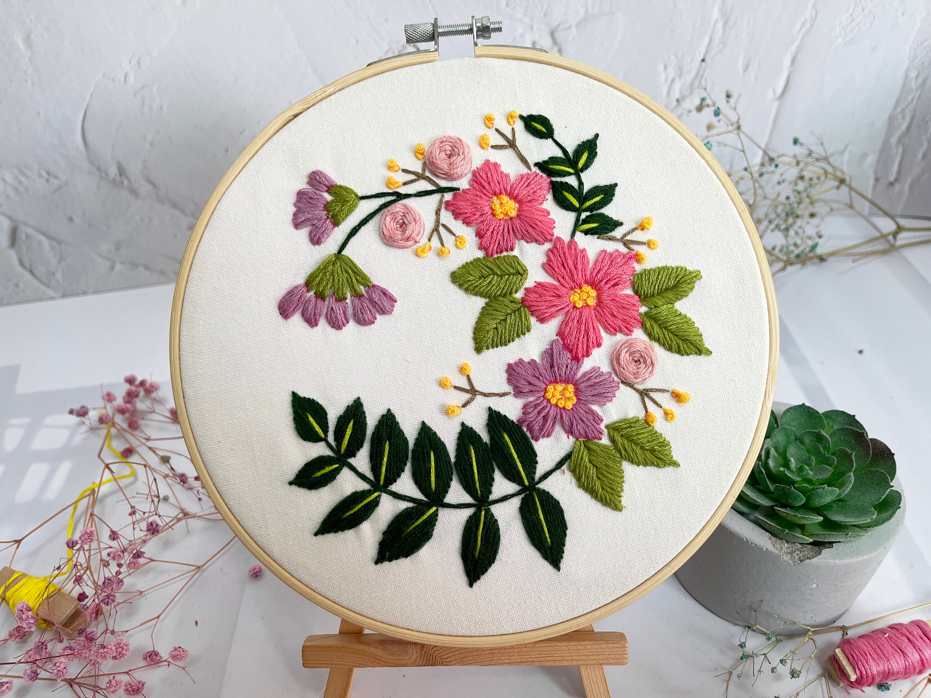 Floral embroidery kit beginnerFull kit with ringModern Etsy
