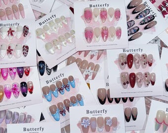 Caja de uñas ocultas, dos o tres juegos de uñas postizas, caja sorpresa, gel 3D/francés/ojo de gato, juegos de uñas al azar, regalos para mujeres, uñas reutilizables