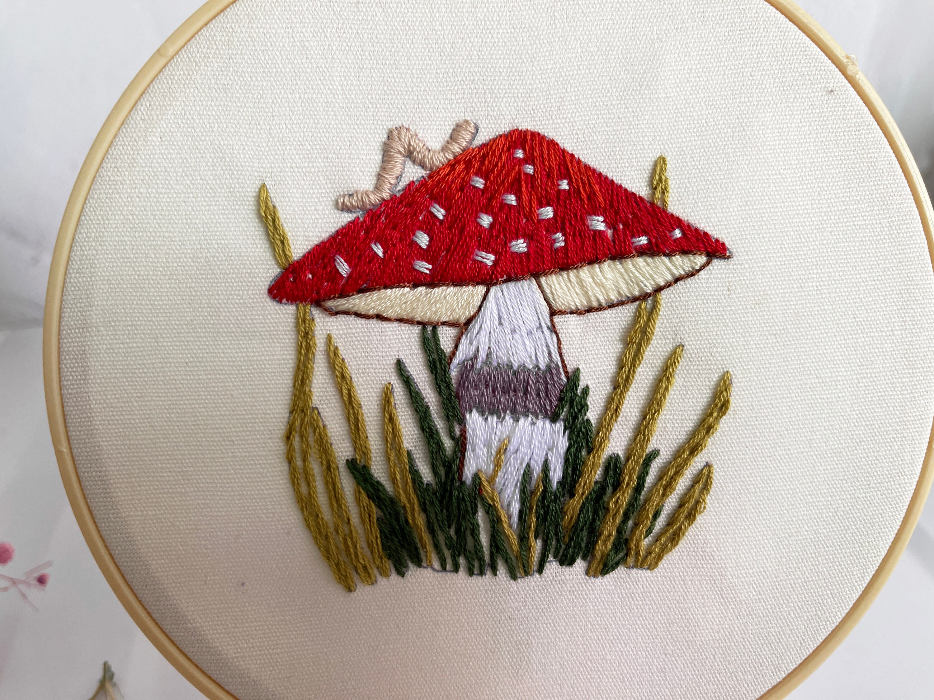 Mushroom embroidery kit beginnerfull kit with ringmodern Etsy