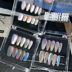Cat Eye Nails, Press On Nails, Colored Cat Eye Nails, Pink Nails, Blue Nails, Minimalist Nails, Handmade, Reusable, Custom Nails