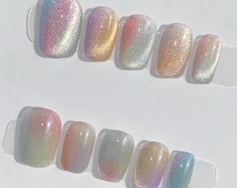 Handmade Candy Cat Eye Press On Nails: Reusable Gel Faux Nails ,Daily Clothing Accessories