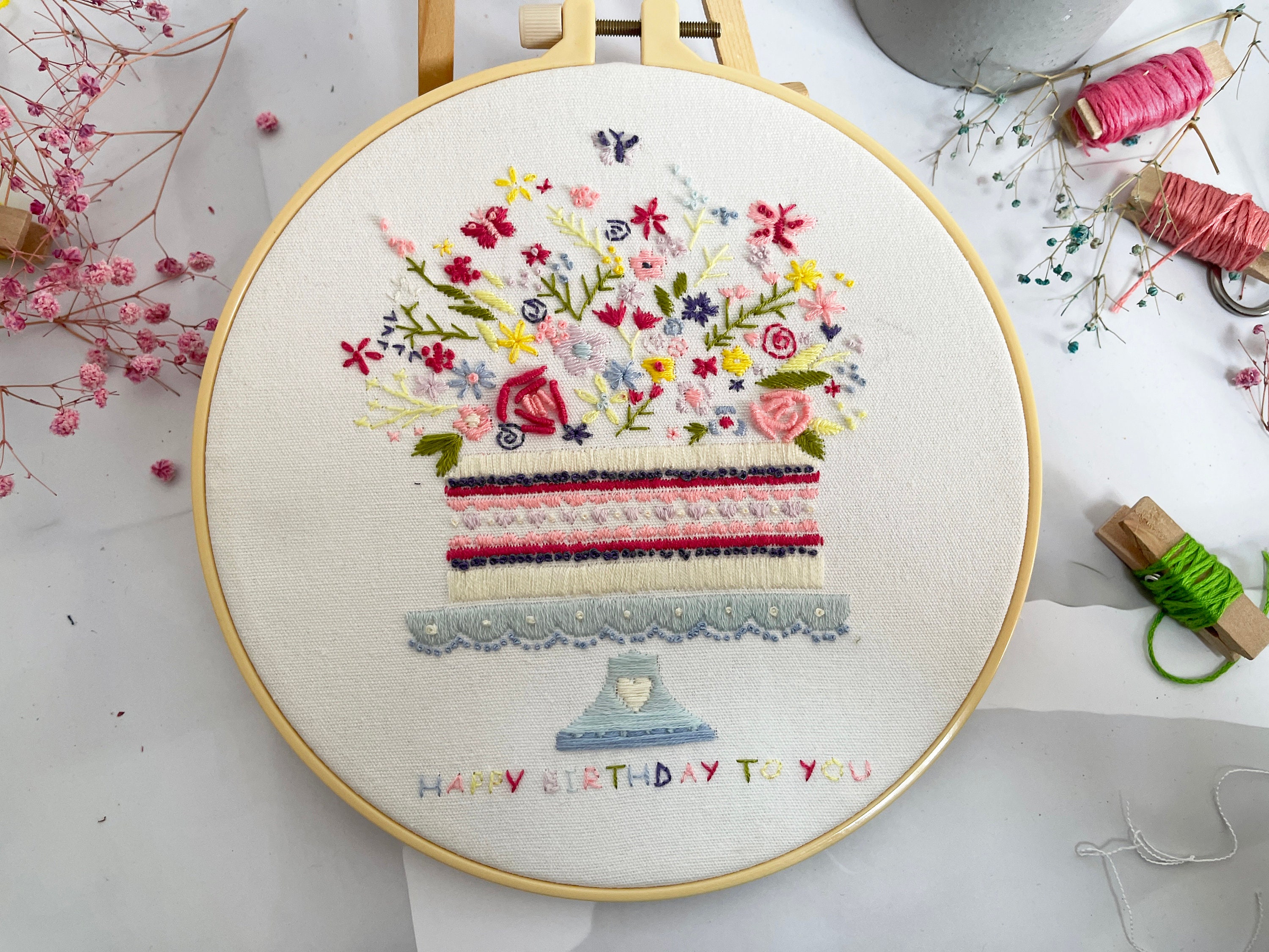 Birthday Cake embroidery kit beginnerFull kit with Etsy