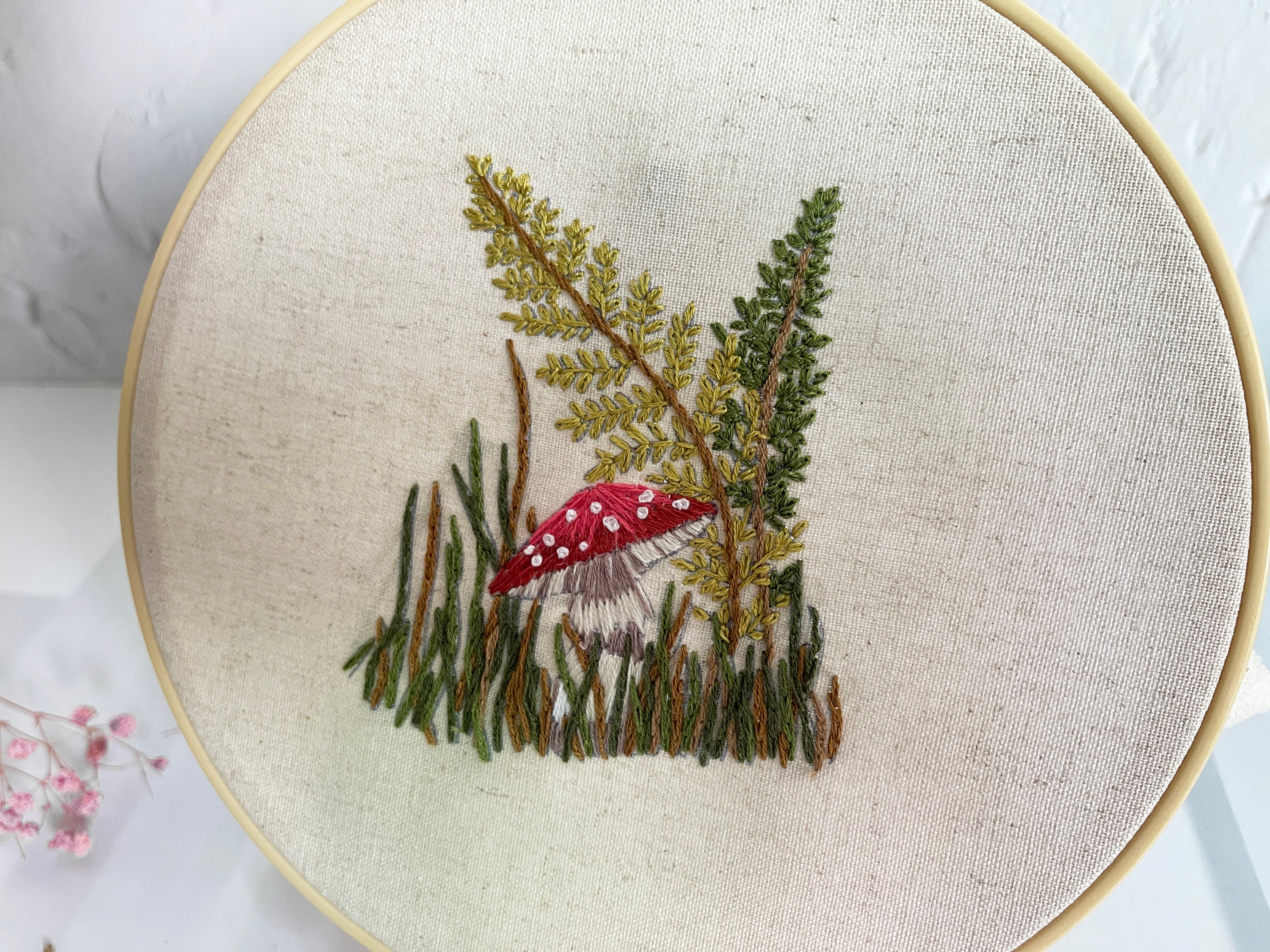 Mushroom embroidery kit beginnerfull kit with ringmodern Etsy