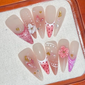 Island Vacation, Ins Style Three-Dimensional Carved Ice Transparent French Style, Summer Refreshing Nails, Reusable Press-On Nails