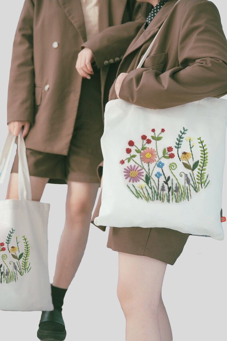 Flower embroidery tote bag kit for beginnersFull kit with Etsy