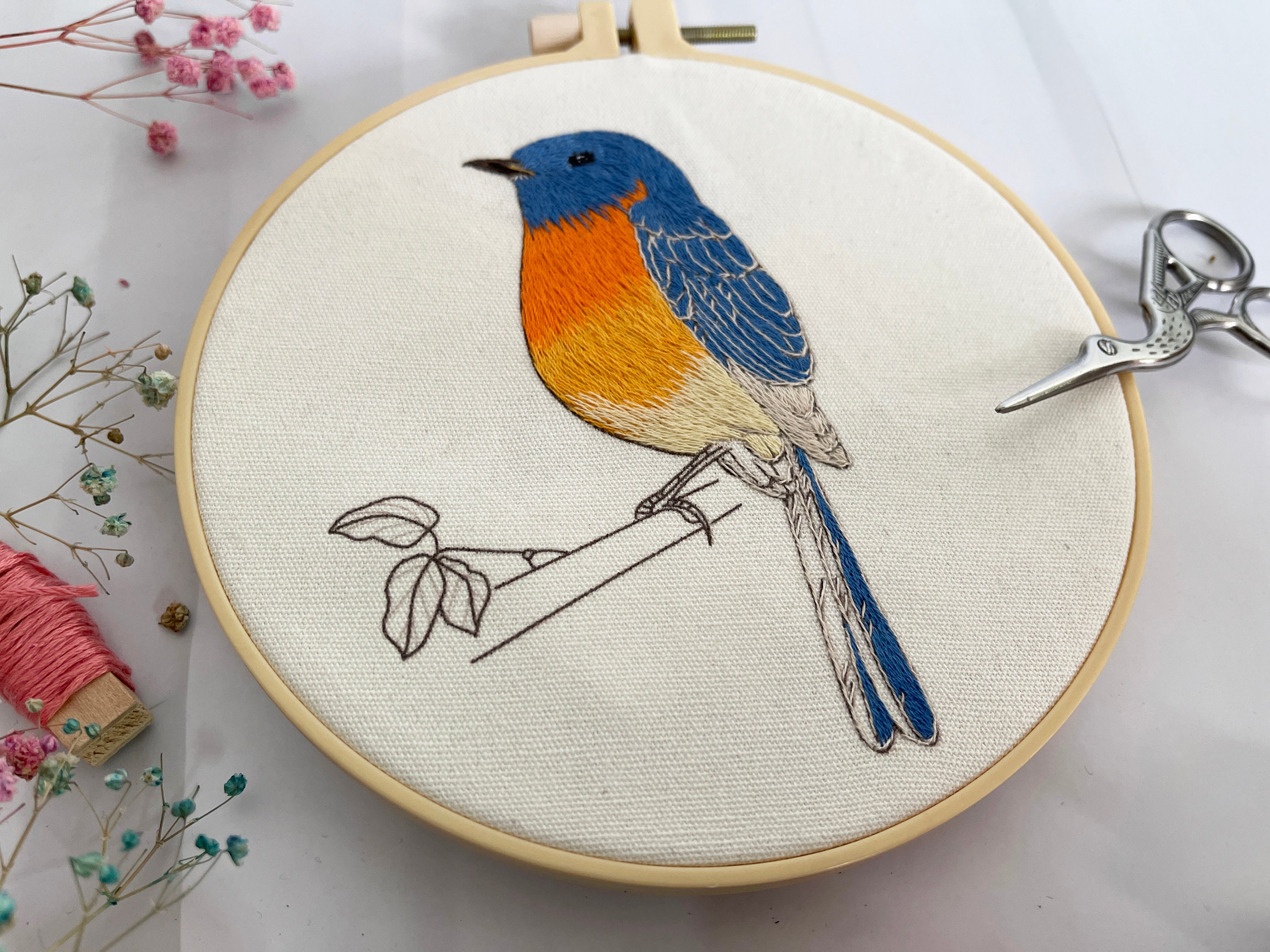 Little bird embroidery kit beginnerfull kit with ringmodern Etsy