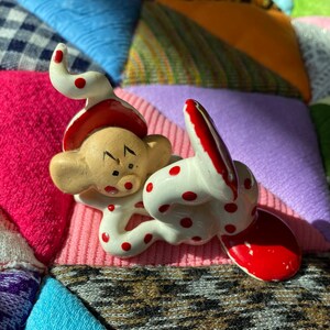 Vintage Napco Ceramic Red & White Polka Dot Pixie Elf Clown