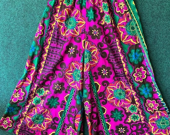 Vintage 60s Wide Leg Bright Psychedelic Palazzo Pants 28” Waist
