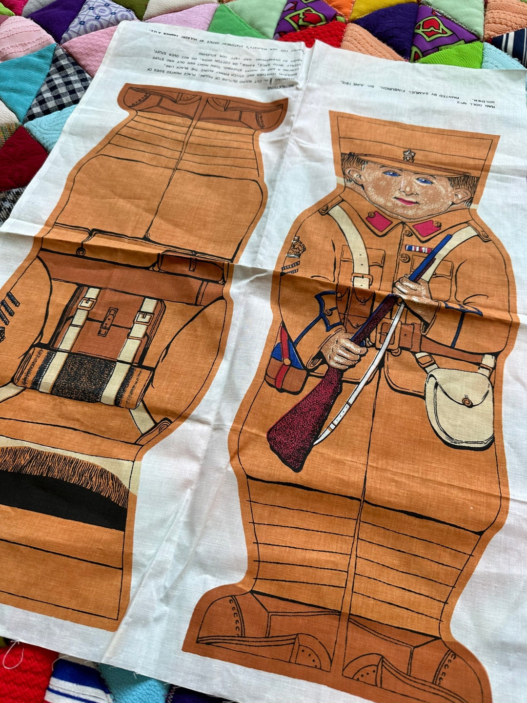 Vintage Rag Doll Soldier Uncut Sew Cut and Stuff Fabric Panel Etsy