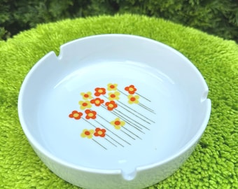 Vintage Yellow Orange Flower Power Ashtray