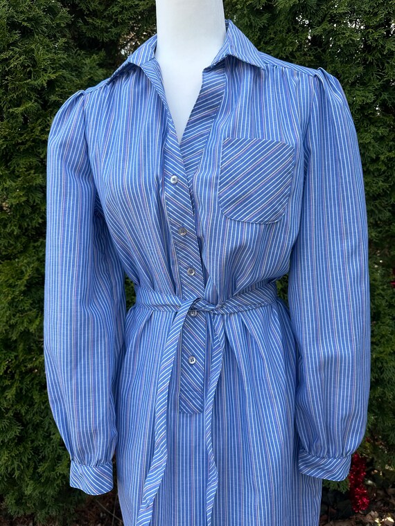 Vintage Schrader Sport Blue Striped Shirtdress Ta… - image 2