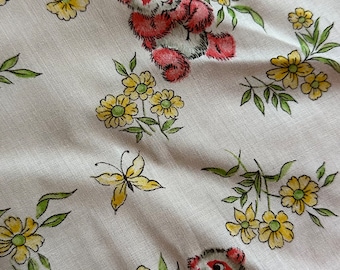 Vintage 70s Marcus Bros Pink Panda Fabric Remnant Sheer Cotton 10x35