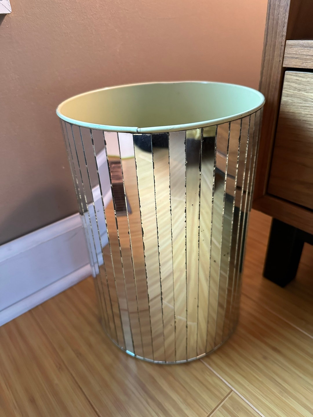 Vintage Mirrored Garbage Can Waste Basket & Tissue Box Cover Etsy