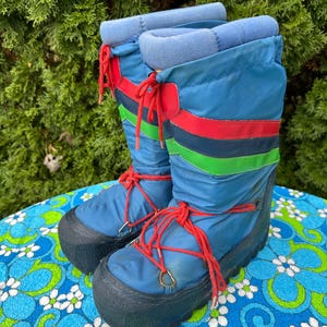 Vintage 80s Blue Red Green Winter Moon Boots Size 9-10 - Etsy