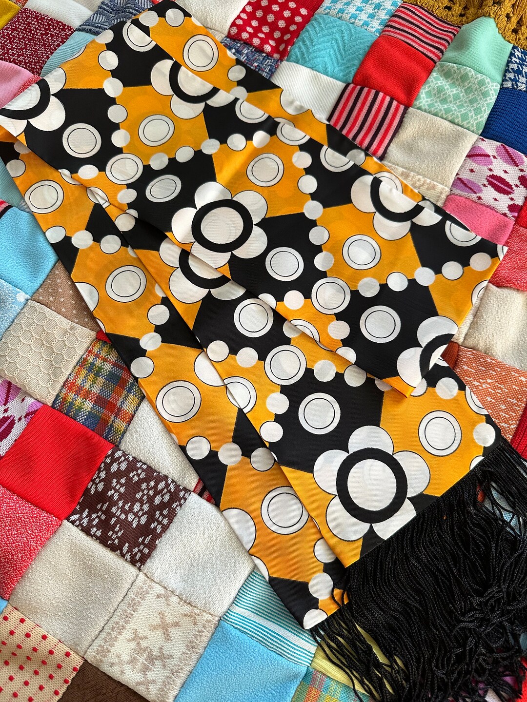 Vintage 60s 70s Mod Orange & Black Daisy Circles Scarf/sash/belt With ...