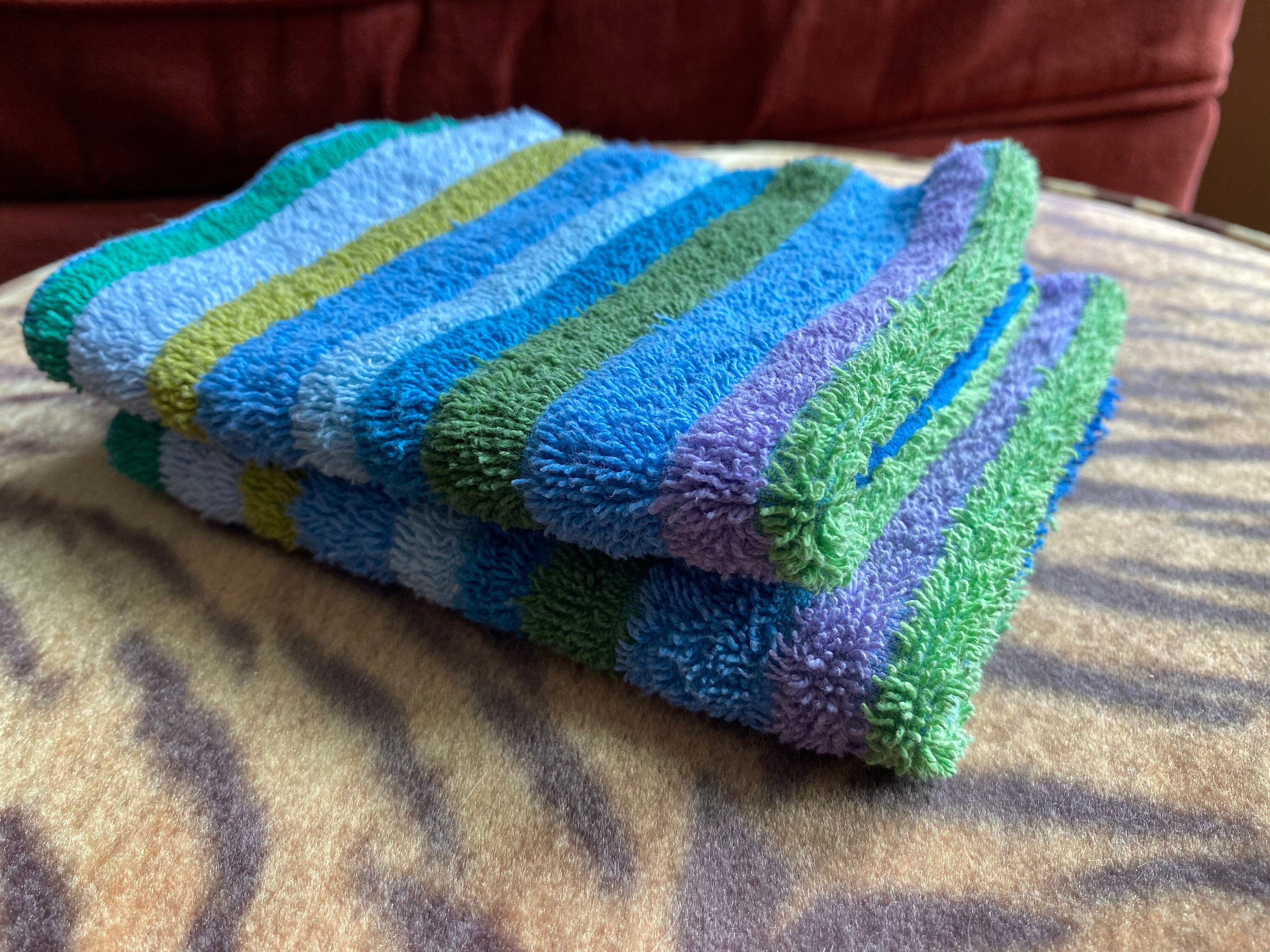 Pair of Vintage Striped Washcloth Purple Green Blue Etsy