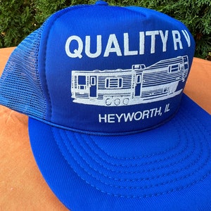 Vintage 80s 90s Blue Mesh Heyworth Illinois Quality RV Snapback Hat Rope Polyester