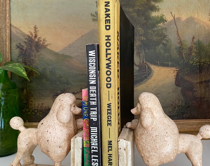 Vintage Cast Iron White Poodle Bookends Etsy