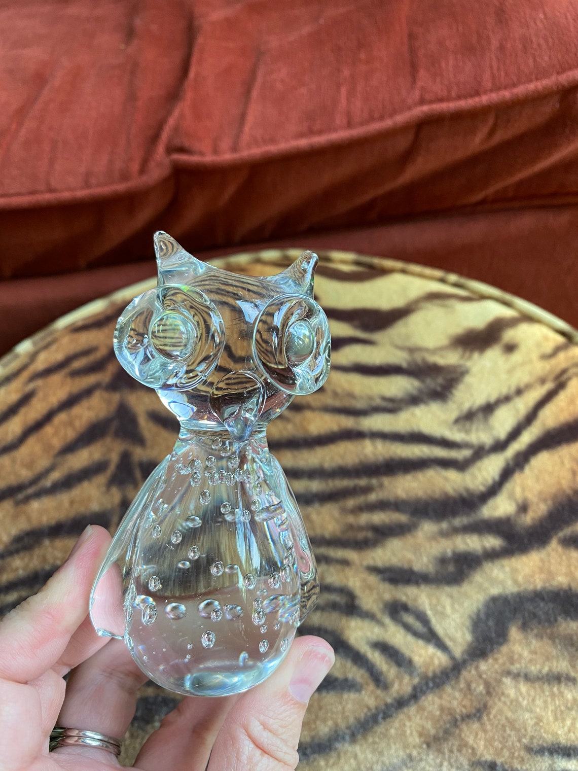 Vintage Glass Owl Figurine Paperweight Etsy