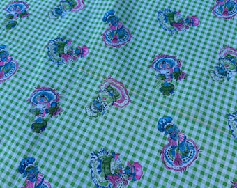 Vintage 70s Green Checkered Gingham Girls Bonnets Fabric Remnant