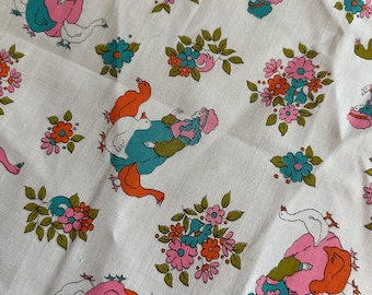 Vintage 70s Fabric Remnant Cotton Bonnet Girl With Geese 11x17