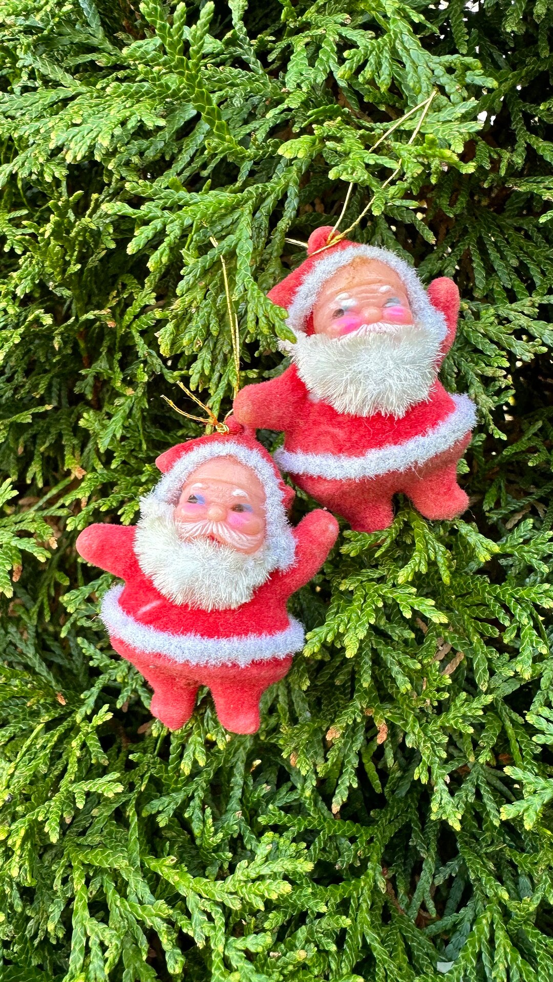 Vintage Flocked Santa Ornaments