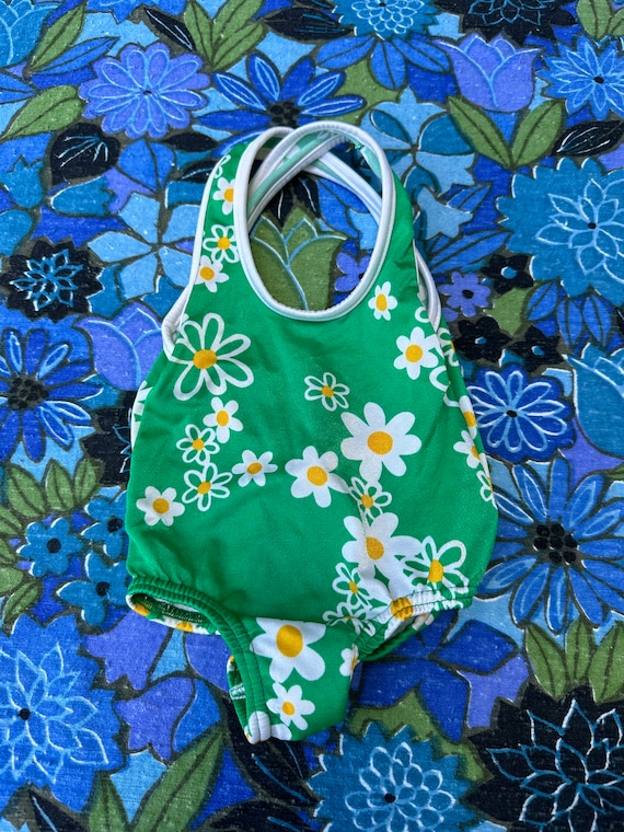 Vintage Carters Kids One Piece Swimsuit Green Daisies Tag 2T Fits Smaller 9 12 Month Etsy