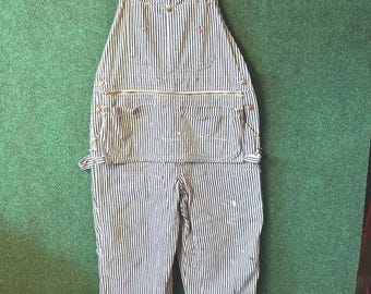 Distressed Vintage Montgomery Ward Hickory Striped Overalls 36x24