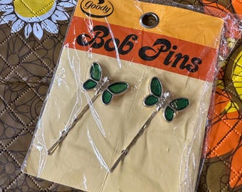Vintage 70s 1975 Goody Green Butterfly Bob/Bobby Pins Barrettes