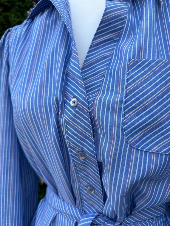 Vintage Schrader Sport Blue Striped Shirtdress Ta… - image 3
