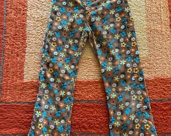 Vintage Youth Girls 8-10 Flower Power Corduroy Flare Pants