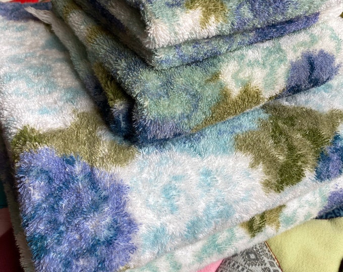 Set Vintage Fieldcrest Royal Velvet Blue Floral Bath Towel Hand Towel