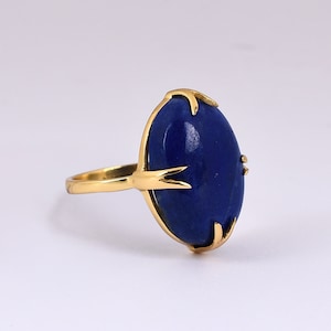 Lapis Lazuli Ring, Oval Shape Prong Set Lapis Ring, Lapis Gold Ring, Dainty, Stacking Ring, Blue Lapis Ring, Anniversary Ring,Valentine Gift