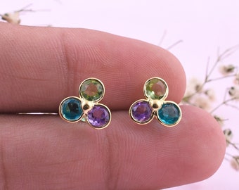Dainty Sterling Silver Birthstone Earrings: Personalized Multi-Stone Jewelry