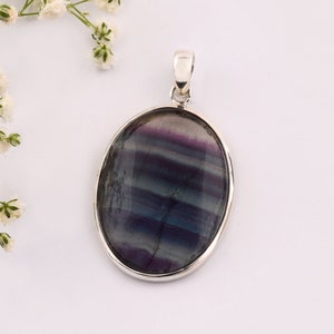 Raw Rainbow Fluorite Pendant: 925 Sterling Silver Gemstone Necklace