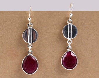 Raw Emerald Sterling Silver Dangle Earrings: May Birthstone